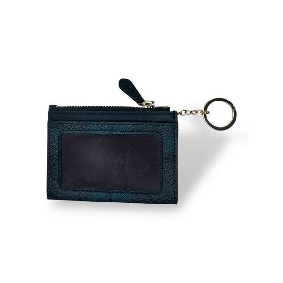 Coach Plaid Leather Zip Card Case Wallet Key Ring - Picture 2 of 7